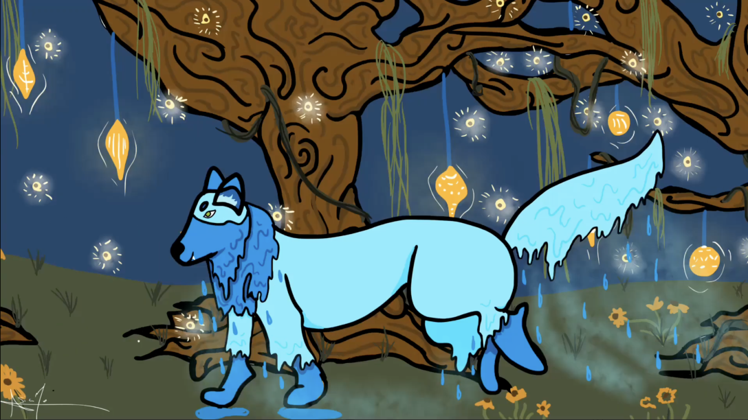 Animation artwork of blue wolf by Asia Cunningham.