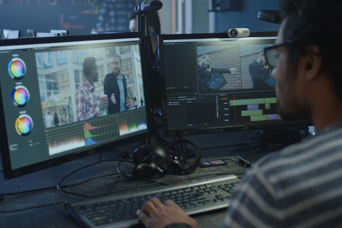 Video editing and effects student in the studio