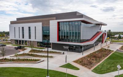 Aims Welcome Center aerial on Greeley campus