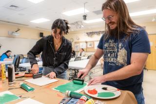 Students working together in the art studio