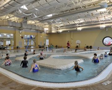 An aqua class in the lazy river pool at Chison Recreation Center in Loveland