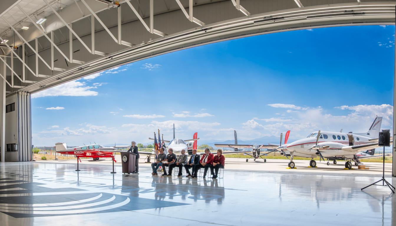 Aircraft Maintenance Training Center Garage Open at Evening