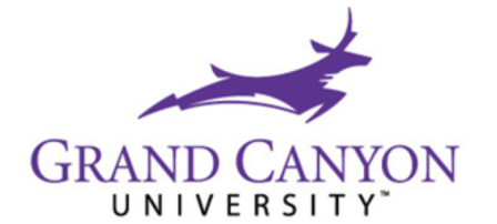 Grand Canyon University logo art white background purple and black type with leaping elk art
