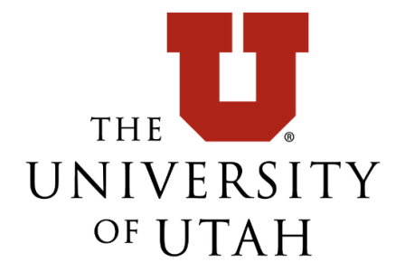 logo white background The University of Utah in black serif font with a bold red block face letter U